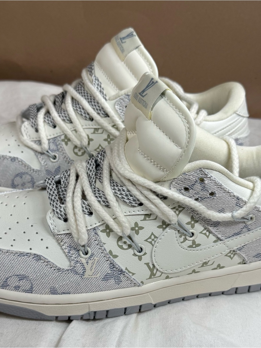 Louis Vuitton Men’s White and Light Gray Monogram Sneakers - Picture 2 of 6